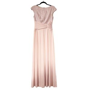 Sangria Pale Pink Blush Cap Sleeve Bodice Beaded Maxi Floor Length Dress